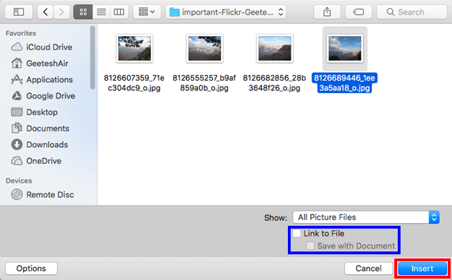 Choose a Picture dialog box