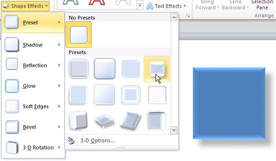 Shape with applied Preset effect
