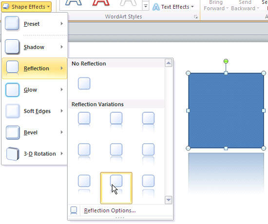 Reflection effect applied to a Rectangle shape