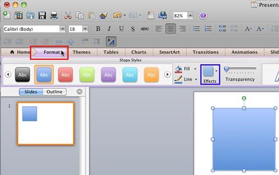 Format tab of the Ribbon