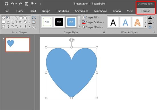 Drawing Tools Format tab of the Ribbon