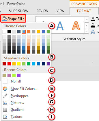 Shape Fill drop-down gallery Shape Fill drop-down gallery
