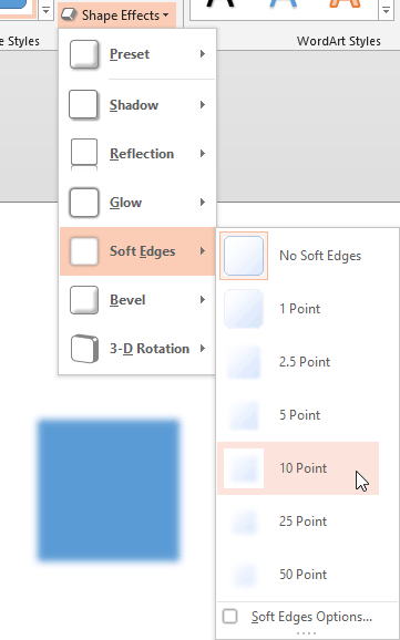 Soft Edges applied to the Rectangle shape