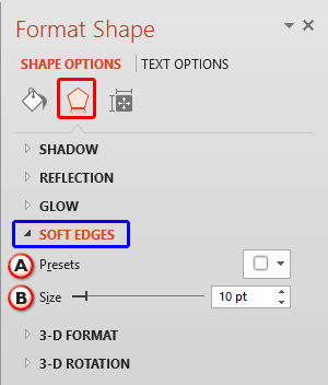 Soft Edges options within Format Shape Task Pane