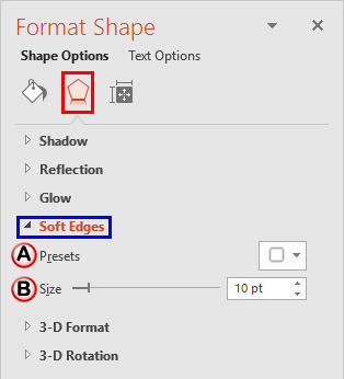 Soft Edges options within Format Shape Task Pane