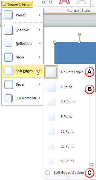 Soft Edges Option selected within the Shape Effects gallery