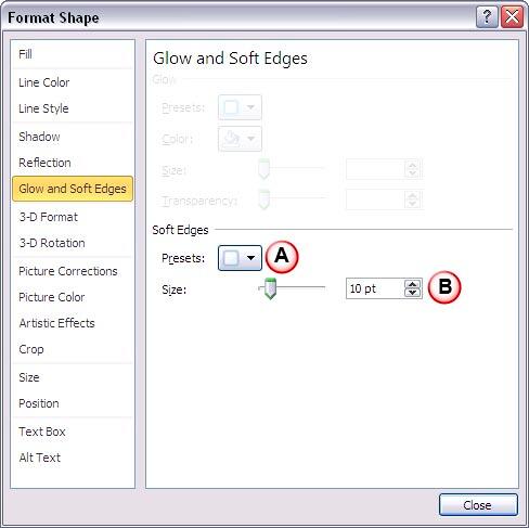 Soft Edges options within Format Shape dialog box