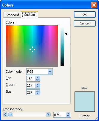 Custom tab of the Colors dialog box Custom tab of the Colors dialog box