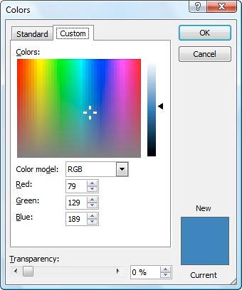 Custom tab of the Colors dialog box Custom tab of the Colors dialog box