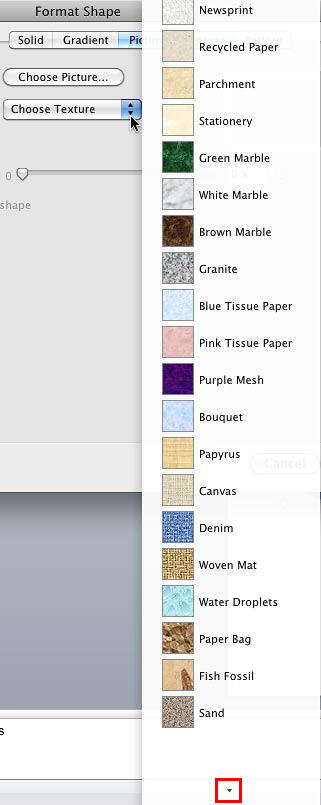 Textures gallery in PowerPoint 2011