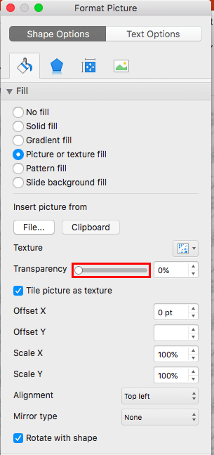 Set Transparency for picture or texture fill