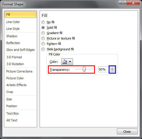 Set transparency for solid fill