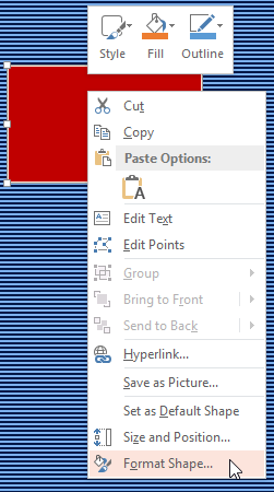 Format Shape option selected Format Shape option selected