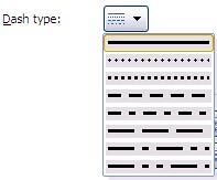 Dash types in the Format Shape dialog box Dash types in the Format Shape dialog box