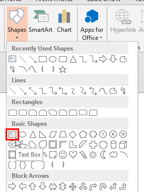 Text Box within the Shapes gallery