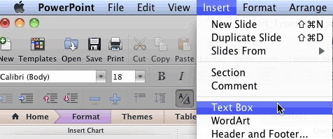 Select the Insert | Text Box menu option Select the Insert | Text Box menu option