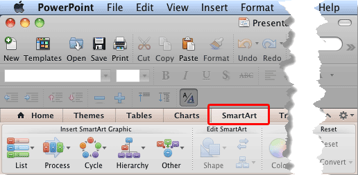SmartArt tab on the Ribbon SmartArt tab on the Ribbon