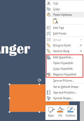 Contextual menu to edit hyperlinks