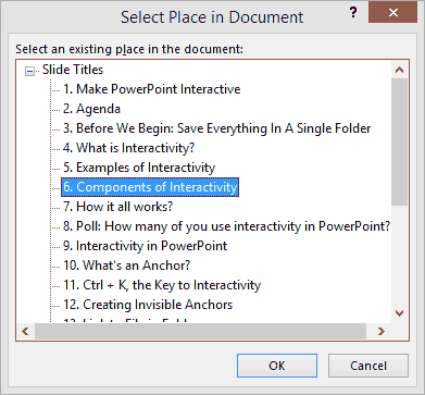 The Select Place in Document dialog box The Select Place in Document dialog box
