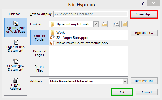 Edit Hyperlink dialog box