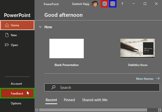 Bring up Feedback in PowerPoint