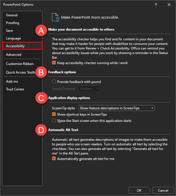 Accessibility Program Options in PowerPoint 365 for Windows