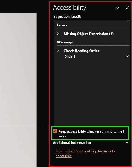 Accessibility Program Options in PowerPoint 365 for Windows