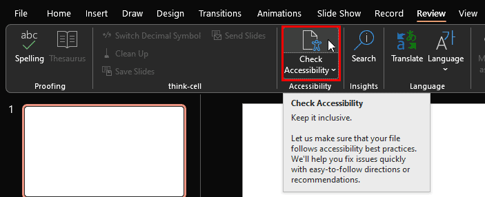 Accessibility Program Options in PowerPoint 365 for Windows