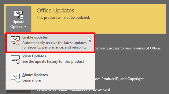 Enable updates in PowerPoint 365