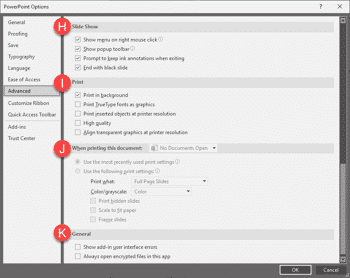 Advanced Program Options in PowerPoint 365 for Windows