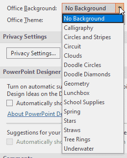 Office Background drop-down list