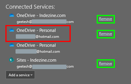 OneDrive additional accounts can be connected as services