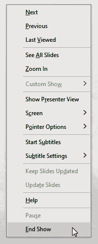 Contextual menu in Slide Show view of PowerPoint 365 - Indezine Contextual menu in Slide Show view of PowerPoint 365