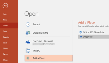 Add Places in PowerPoint 2016 for Windows