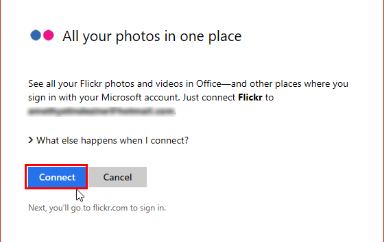 Flickr connect window