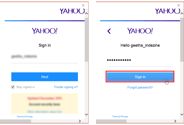 Sign in into your Yahoo ID