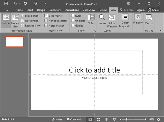 PowerPoint slide with default Guides