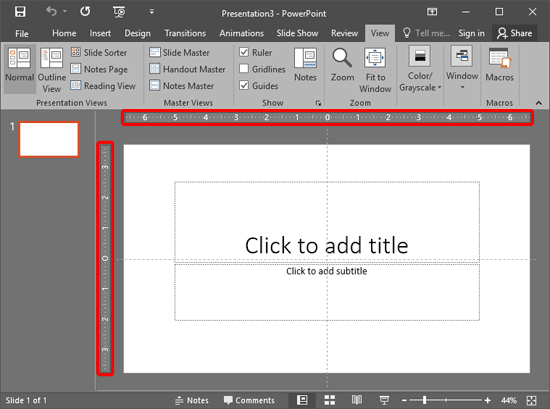 Rulers made visible in PowerPoint