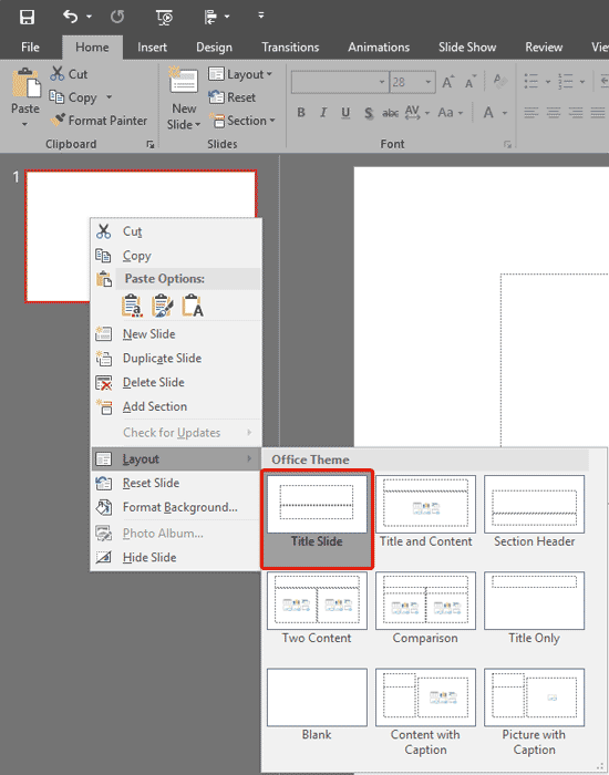 Change Slide Layout In PowerPoint 2016 For Windows