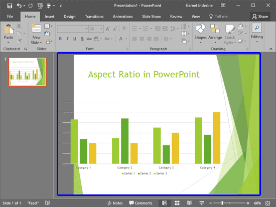 Widescreen slide changed to Standard size with Maximize option selected
