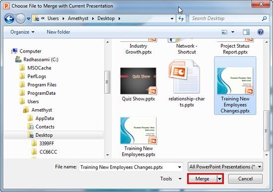 Choose File to Merge with Current Presentation dialog box