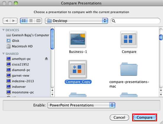 Compare Presentations dialog box