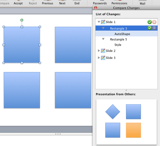 Change selected within the list also selects the concerned slide object on the slide