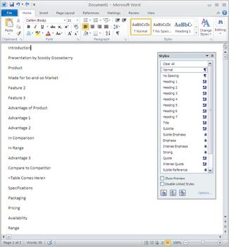 Creating PowerPoint Outlines in Microsoft Word 2010 for Windows