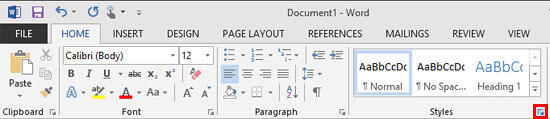 Dialog launcher within the Styles group