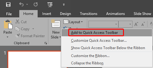 Add any command to the QAT with a right-click