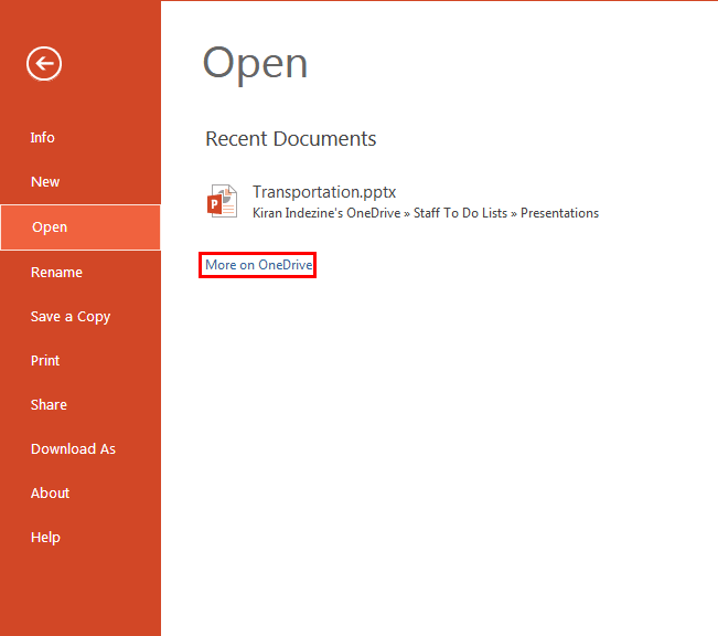 PowerPoint Online Backstage view
