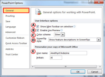 General Program Options in PowerPoint 2010 for Windows