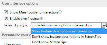 ScreenTip style drop-down list