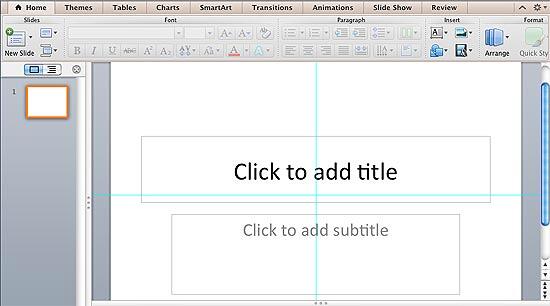 A PowerPoint slide with guides visible A PowerPoint slide with guides visible